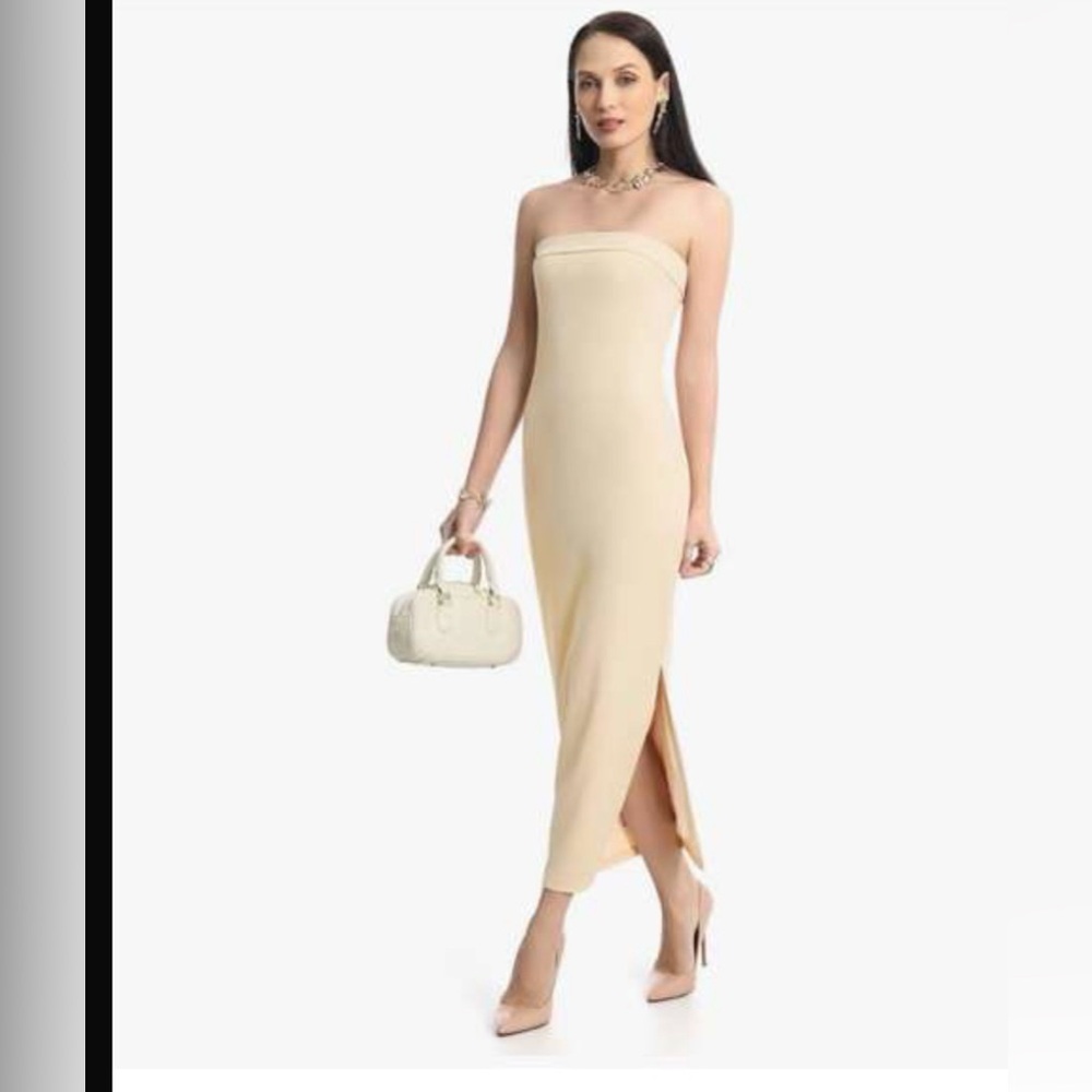 Women's Bodycon Long Dress Maxi Tube Dress Ribbed Strapless Side Slit XXL